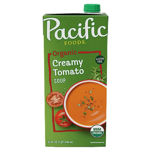 Pacific Foods Organic Creamy Tomato Soup, 32 fl oz
Pacific Foods Organic Creamy Tomato Soup contains fresh organic milk from local dairies, which is the perfect complement to the tangy sweetness of organic tomatoes. A little garlic and onion round out the flavor and add depth to this wonderful classic family favorite. Dip your grilled cheese into a steaming hot cup on a cold, winter day. Or serve cool, topped with freshly chopped tomato, cucumber and mint for a refreshing summertime twist on an old favorite. At Pacific Foods, we believe in making foods we're proud of using simple recipes and quality ingredients. We steer clear of additives and GMOs and always will. Our mission is to nourish every body, one meal at a time.