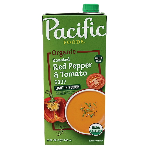 Pacific Foods Organic Creamy Roasted Red Pepper & Tomato Soup, Light Sodium, 32oz