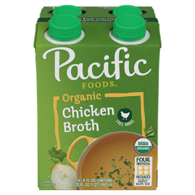 Pacific Foods Organic Free Range Chicken Broth, 8 oz Carton (Pack of 4
