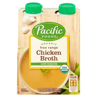 Pacific Foods Low Sodium Organic Free Range Chicken Broth, 8 oz Carton (Pack of 4)