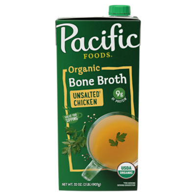 Pacific Foods Organic Unsalted Chicken Bone Broth, 32 oz Carton