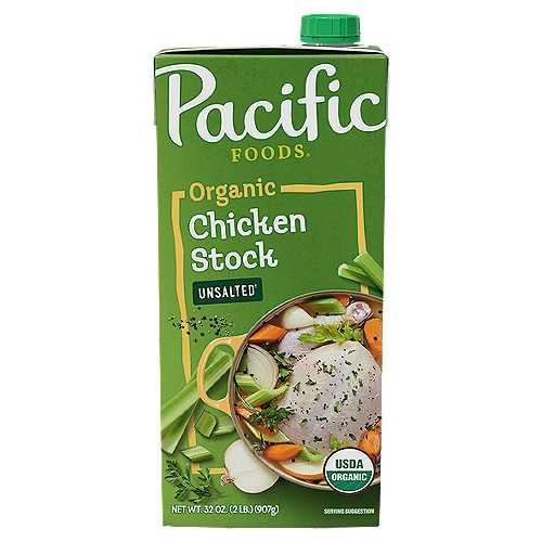 Pacific Foods Organic Unsalted Chicken Stock, 32 oz Carton