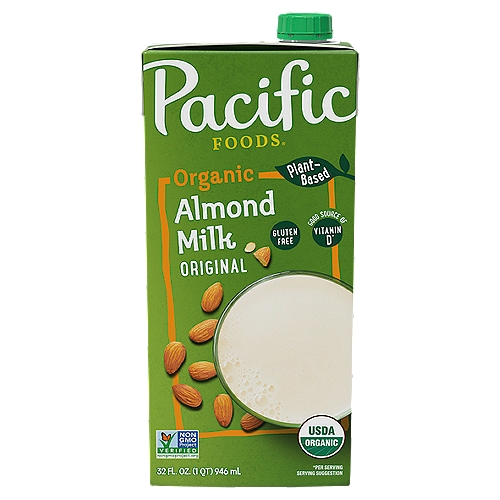 Pacific Foods Original Organic Almond Milk, Plant Based Milk, 32 oz Carton