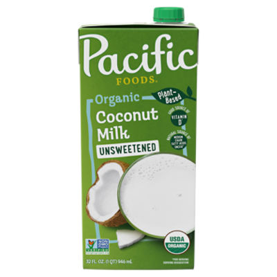 Pacific Foods Organic Unsweetened Coconut Milk, Plant Based Milk, 32 oz Carton