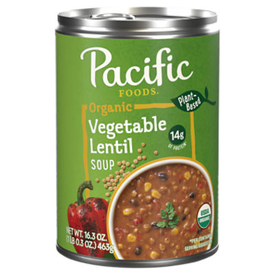 Pacific Foods Organic Vegetable Lentil Soup, Plant Based, 16.3 oz Can