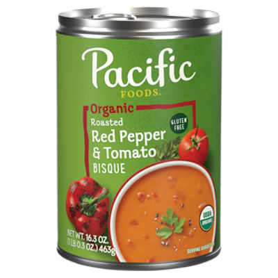 Pacific Foods Organic Roasted Red Pepper and Tomato Bisque, Vegetarian Soup, 16.3 Oz Can