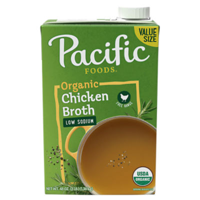 Pacific Foods Organic Low Sodium Chicken Broth, 48 oz Carton