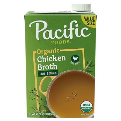Pacific Foods Organic Low Sodium Chicken Broth, 48 oz Carton