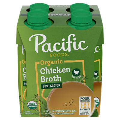 Pacific Foods Organic Low Sodium Free Range Chicken Broth, 8 fl oz, 4 count