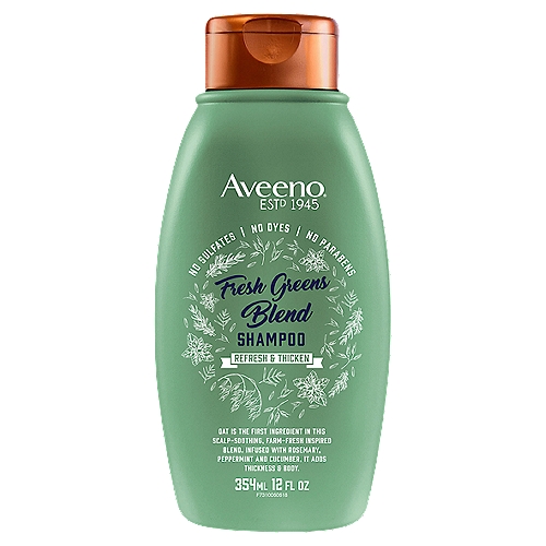 Aveeno Refresh & Thicken Fresh Greens Blend Shampoo, 12 fl oz
Oat is the first ingredient in this scalp-soothing, farm-fresh inspired blend. Infused with rosemary, peppermint and cucumber, it adds thickness & body.