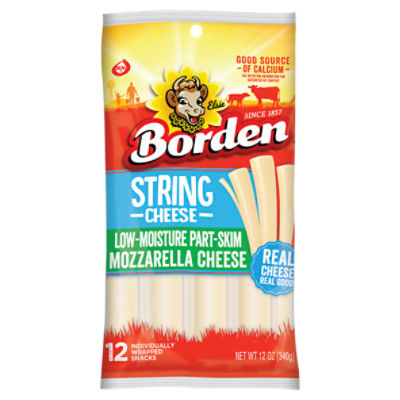 Borden Low Moisture Part Skim Mozzarella String Cheese 12 Count 12 Oz