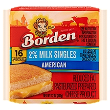 Borden American 2% Milk Singles, Cheese, 12 Ounce