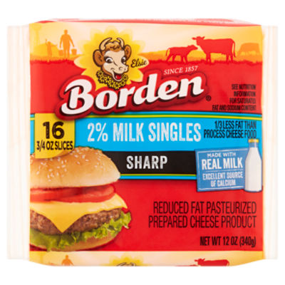 Borden Sharp 2% Milk Singles Cheese, 3/4 oz, 16 count, 12 Ounce