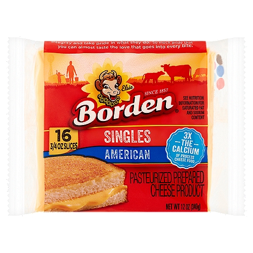 Borden American Singles Cheese, 3/4 oz, 16 count
Pasteurized Prepared Cheese Product

Calcium in this product 40% DV versus process cheese food 10% DV.