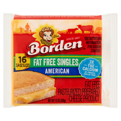 Borden American Fat Free Singles Cheese, 3/4 oz, 16 count, 12 Ounce