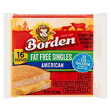 Borden American Fat Free Singles Cheese, 3/4 oz, 16 count