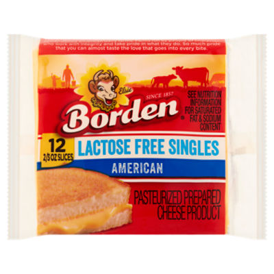 Borden American Lactose Free Singles Cheese, 2/3 oz, 12 count, 8 Ounce