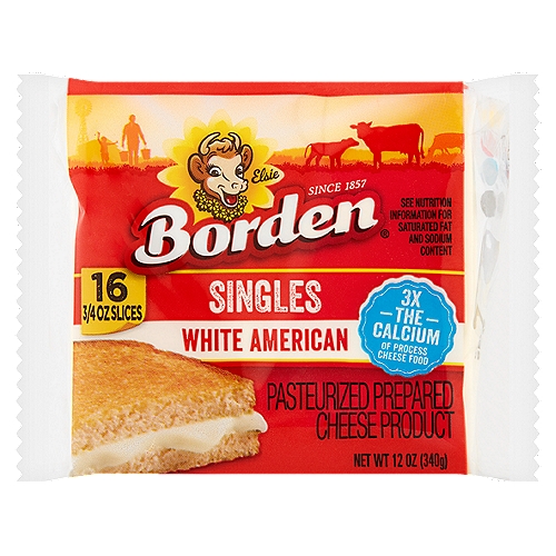 Borden White American Singles Cheese, 3/4 oz, 16 count
Pasteurized Prepared Cheese Product

Calcium in this product 40% DV versus process cheese food 10% DV.