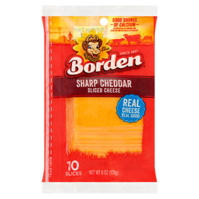 Borden Sharp Cheddar Sliced Cheese, 10 count, 6 oz, 6 Ounce