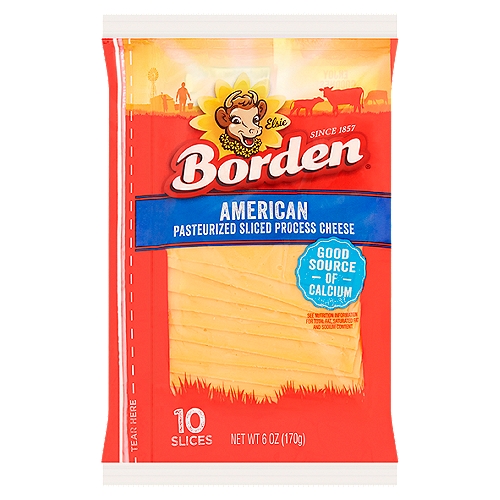 Borden American Pasteurized Sliced Process Cheese, 10 count, 6 oz