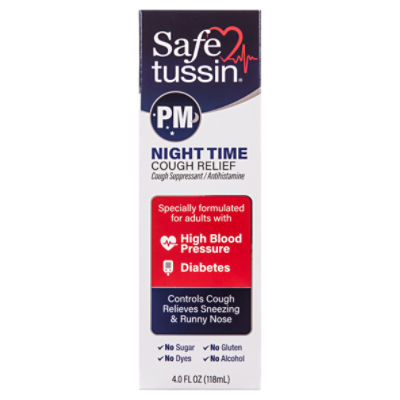 Safetussin PM Night Time Cough Relief Syrup, 4 Ounce Bottle