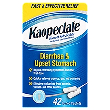 Kaopectate Diarrhea & Upset Stomach Reliever, Coated Caplets, 42 Each