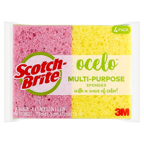 Scotch-Brite® Ocelo™ Handy Sponge, Assorted Colors, 4/Pack