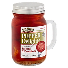 Norpaco Gourmet Foods Pepper Delights Red Cherry Peppers Stuffed with Salami & Provolone, 14 oz