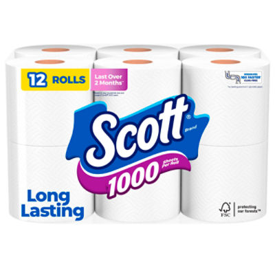 Scott Unscented Bathroom Tissue, 1000 Sheets, 12 count