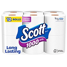Scott 1000 Regular Rolls 1 Ply Toilet Tissue, Toilet Paper, 12 Each