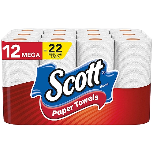 Contains 12 mega rolls with 102 sheets per roll. Quick Absorbing Ridges help clean up the mess faster.