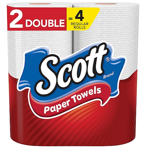 Scott brand disposable paper towels clean messes fast with Rapid Ridges to get the job done. This pack contains 2 Double rolls, with 110 sheets per roll. When you buy Scott Towels, you get more sheets per dollar vs. the leading brand 55 ct. roll 5.9'' sheet size. Use a paper towel to clean up tabletops, food spills, and messy hands for adults and children. Conveniently disposable so you can toss the mess without having to launder. Minimal lint makes Scott towels great for cleaning glass and mirrors. Scott paper towels are sustainably sourced from responsibly managed forests. Quality you can rely on for the value you expect from the Scott brand. Spare the hassle of the store and have them conveniently delivered to you. Buy in bulk and save!