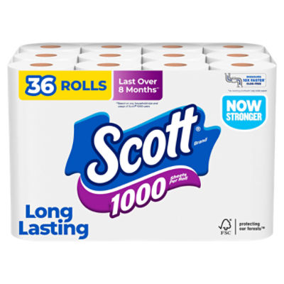 Scott 1000 Long Lasting Unscented Bathroom Tissue, one-ply, 36 count