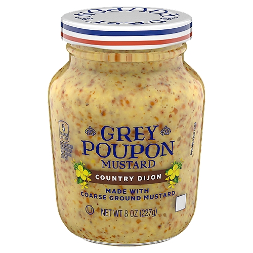 Grey Poupon Country Dijon Coarse Ground Mustard, 8 oz. Jar
Enjoy the refined taste you love with a whole grain mustard twist in Grey Poupon Country Coarse Ground Dijon Mustard. Since 1777, our dijon mustard has been prepared in accordance with the original recipe from Dijon, France. Made with #1 grade mustard seeds, our white wine infused mustard is blended with vinegar and spices to offer the bold flavor you expect from Grey Poupon. Bring the refined taste of Grey Poupon Dijon Mustard to your favorite recipes and enjoy some of the finer flavors in life. Try using dijon mustard as a sandwich spread to bring some boldness to lunchtime. Whip up some dijon mustard potatoes, a roasted pork loin with dijon glaze, or use it as an ingredient in a delicious dijon mustard marinade. You can even enhance your favorite chicken or pork entree, too. Our coarse dijon mustard comes in an 8-ounce resealable jar for easy application. Whether you're making lunch or preparing for a dinner party, Grey Poupon Country Coarse Ground Dijon Mustard will elevate your next meal or occasion.

• One 8 oz. jar of Grey Poupon Country Dijon Mustard
• Made from the same French-style recipe since 1777, Grey Poupon Dijon Mustard uses the finest ingredients for a quality, gourmet condiment
• We combined the refined taste of Grey Poupon you love with a coarse ground mustard for an added burst of flavor
• Crafted with coarse ground mustard seeds, white wine, vinegar and spices for a unique, delicious flavor
• Try using our dijon mustard as the perfect sandwich spread
• Spread on your favorite cuts of meat like prime rib for a burst of flavor and spice
• Excellent as a dipping sauce
• Resealable classic Grey Poupon glass jar
• Certified Kosher mustard