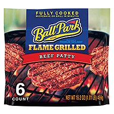 Ball Park Fully-Cooked Flame Grilled Original Beef Patties, Frozen, Resealable Package, 6 Count, 16.2 Ounce