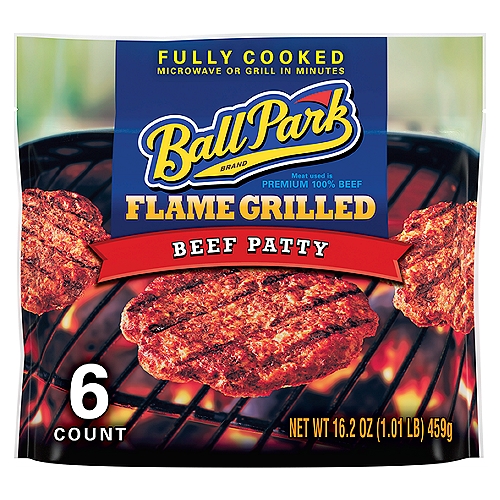 Ball Park Fully-Cooked Flame Grilled Original Beef Patties, Frozen, Resealable Package, 6 Count