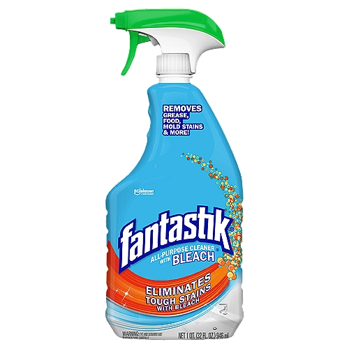 Fantastik All-Purpose Cleaner with Bleach, 32 Ounce Trigger Bottle
Even the toughest stains are no match for Fantastik All-Purpose Cleaner with Bleach. Use throughout the kitchen and around the house on hard surfaces to remove tough food stains, greasy soil, soap scum, and mold and mildew stains while leaving behind no smeary residue. It's the perfect solution for countertops, stovetops, sinks, appliances, shower doors, tubs, grout, tile, stainless steel, chrome, vinyl shower curtains, garbage cans, diaper pails, and outdoor lawn furniture. Spend less time cleaning and more time living with Fantastik All-Purpose Cleaners.

• Multi-surface cleaner is perfect for kitchen, bathroom, and outdoor furniture
• Removes tough food stains, greasy soil, soap scum, and mold and mildew stains
• Effective on countertops, stovetops, sinks, appliances, shower doors, and more
• No smeary residue
• Leaves behind a fresh, clean scent