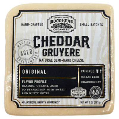 Wood River Creamery Cheddar Gruyere Original Natural Semi-Hard Cheese, 8 oz