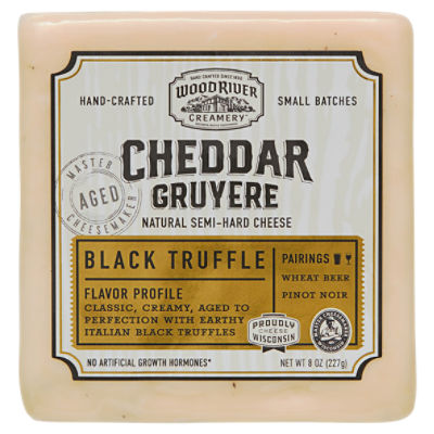 Wood River Creamery Cheddar Gruyere Black Truffle Natural Semi-Hard Cheese, 8 oz