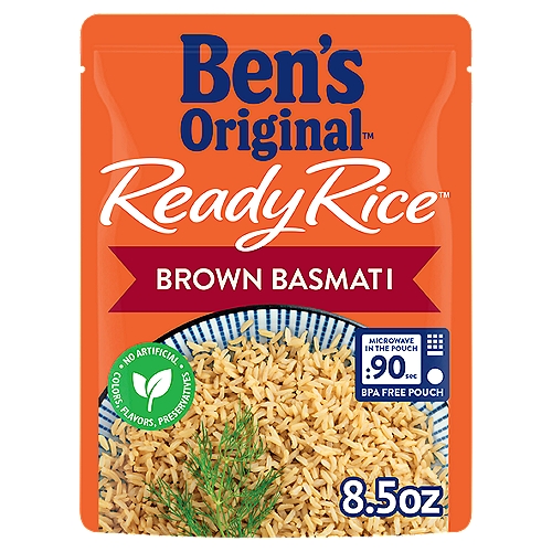 BEN'S ORIGINAL™ READY RICE™, Brown Basmati, 8.5 oz. pouch
Ben´s Original™ Brown Basmati READY RICE™ gives you a delicious nutty flavor and a taste of India in just 90 seconds. The long grain and fine texture are reminiscent of classic aromatic rice — only faster and easier to make. You know us as the brand behind the world's best rice. Now find out how we're making the world better, creating opportunities that offer everyone a seat at the table. Visit Bensoriginal.com to learn more.

Good to know
• Vegetarian
• Enjoy any day of the week for a wholesome meal
• 100% Whole grain