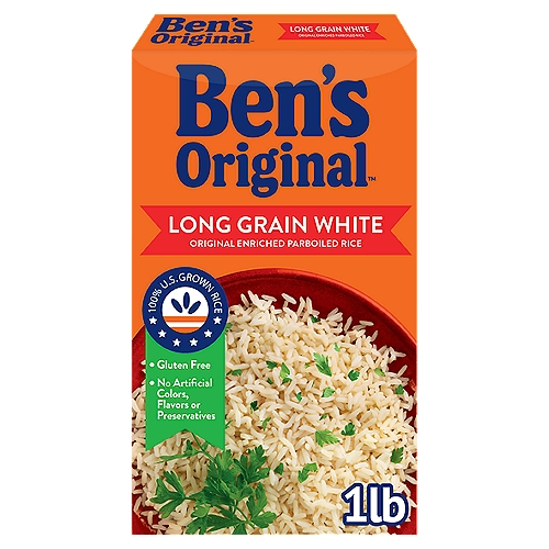BEN'S ORIGINAL™ Converted Brand Enriched Parboiled Long Grain Rice, 1 lb. box
BEN'S ORIGINAL Parboiled Long Grain White Rice serves as an essential source of vitamins in a variety of cooked rice meals, offering a great base for several delicious meals. The classic long grain rice cooks reliably and works well on its own as a delicious side dish or as part of different recipes with meat and vegetables; discover endless potential thanks to its versatile culinary appeal. Whether you use a stovetop or a rice cooker, the preparation couldn't be any simpler. Place your rice and water into a saucepan, bring the water to a boil, and then let it simmer covered for about 20 minutes after reducing the heat to Medium or Medium-Low. Once done, simply fluff your freshly cooked rice with a fork and serve your family a yummy, nutritious meal. For firmer or softer rice, adjust the cooking time and water amount as necessary. Spice things up come lunchtime by preparing this enriched rice with black beans, diced green chilies and Mexican shredded cheese blend. For interesting parboiled rice side dish recipes that you can always enjoy with your loved ones, consider chicken fried rice. BEN'S ORIGINAL Rice is made with no artificial flavors, colors or preservatives — serve delicious long grain rice with peace of mind. BEN'S ORIGINAL is dedicated to creating meals and experiences that offer everyone a seat at the table.