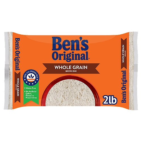 BEN'S ORIGINAL™ Whole Grain Brown Rice 2 lbs.
This flavorful, 100% whole grain rice is low in fat, high on taste, and a natural source of fiber. Try BEN'S ORIGINAL™ Whole Grain Brown Rice in your favorite rice dishes, from rice pilaf and jambalaya to Mexican rice recipes. You know us as the brand behind the world's best rice. Now find out how we're making the world better, creating opportunities that offer everyone a seat at the table. Visit Bensoriginal.com to learn more.

Good to know
Supports a healthy heart*
Gluten free
100% whole grain
*Diets low in saturated fat and cholesterol, and as low as possible in trans fat, may reduce the risk of heart disease.