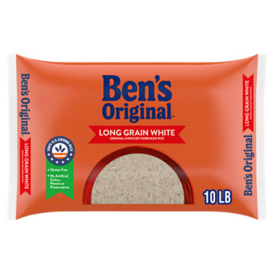 BEN'S ORIGINAL Enriched Long Grain White Rice, Parboiled Rice, 10 LB Bag