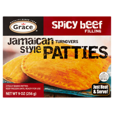 Grace Spicy Beef Filling Jamaican Style Turnovers Patties, 2 count, 9 oz, 9 Ounce