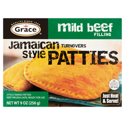 Grace Mild Beef Filling Jamaican Style Turnovers Patties, 2 count, 9 oz