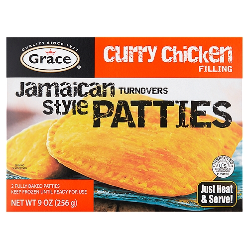 Grace Curry Chicken Filling Jamaican Style Turnovers Patties, 2 count, 9 oz