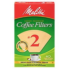 Melitta Super Premium Natural Brown #2, Coffee Filters, 40 Each
