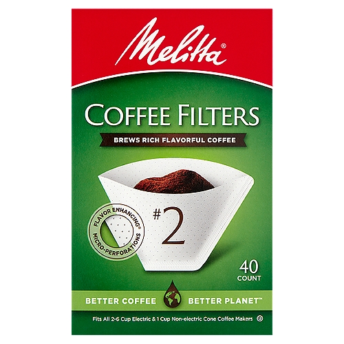 No. 2.  Super premium. Flavor enhancing. Micro-perforations. Brews better tasting coffee. Fits all 4 - 6 cup electric & 2 cup non-electric cone coffee makers. Thicker paper. 2-6 cups