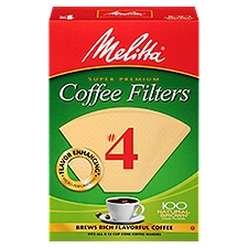 Melitta Natural Brown Paper Cone Coffee Filters #4 Size, 100 Each