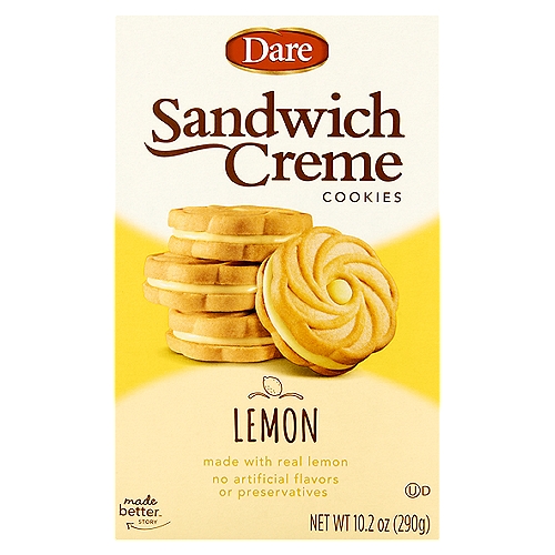 Dare Lemon Premium Crème Filled Cookies, 10.2 oz
Dare Crème cookies deliver delicious, authentic flavor because they're made better with real ingredients and no artificial flavors.